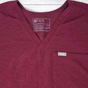 Figs Technical Collection Scrub Top Womens L Short Sleeve V Neck Maroon